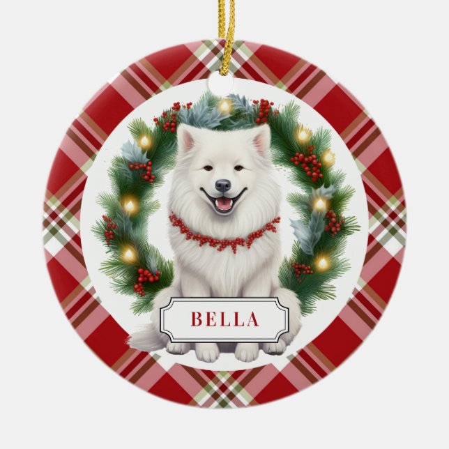 De Cerâmica Ornamento do Círculo Cerâmico Samoyed (Frente)