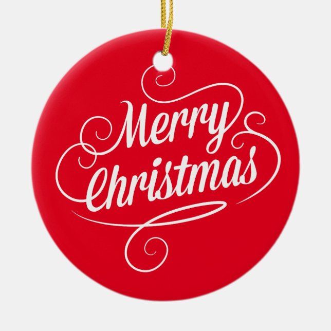 De Cerâmica Ornamento do círculo com texto alegre do Feliz (Frente)