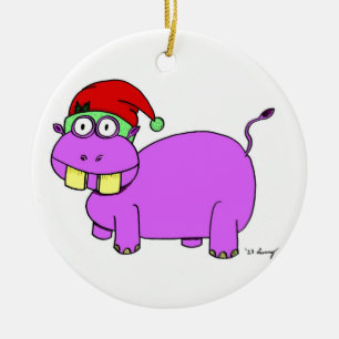 De Cerâmica Ornamento do Círculo Hippo Xmas - Vermelho