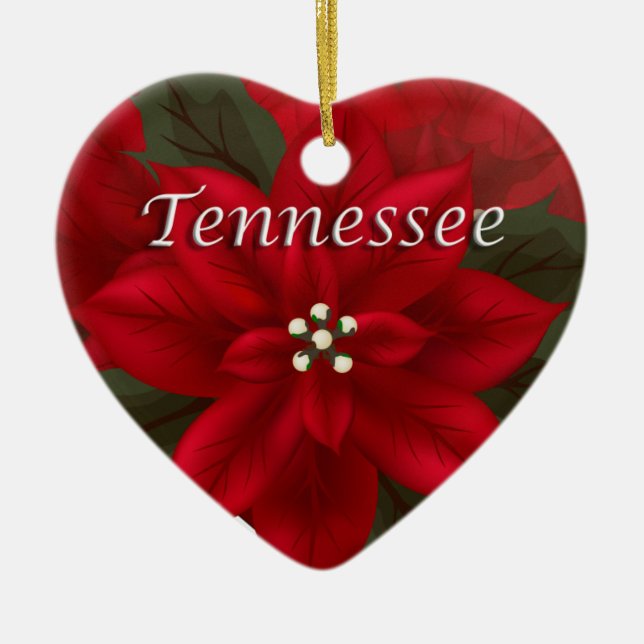 De Cerâmica Ornamento do Coração do Tennessee Red Poinsettia (Frente)