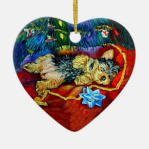 De Cerâmica Ornamento do Coração Terrier Yorkshire