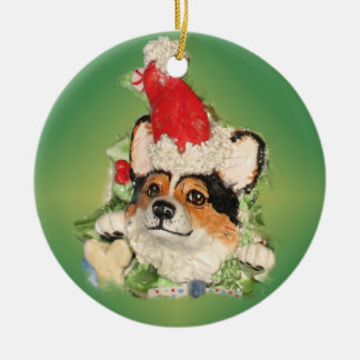 De Cerâmica Ornamento do Corgi do papai noel da Tri Cor