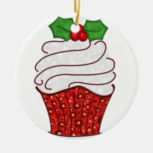 De Cerâmica Ornamento do cupcake do Natal no vermelho
