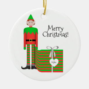 De Cerâmica Ornamento do duende do Natal - pacote listrado do