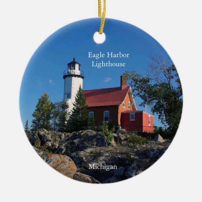 De Cerâmica Ornamento do Farol Eagle Harbor (Frente)
