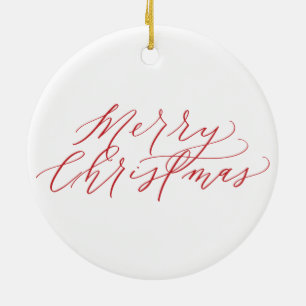 De Cerâmica Ornamento do Feliz Natal - caligrafia vermelha