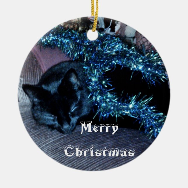 De Cerâmica Ornamento do FELIZ NATAL do CAT PRETO (Frente)