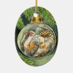 De Cerâmica Ornamento do gato do Natal