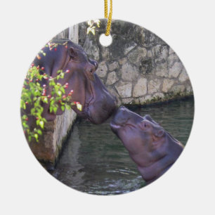 De Cerâmica Ornamento do hipopótamo da mãe e do bebê