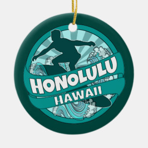 De Cerâmica Ornamento do logotipo do surfista teal Honolulu Ha