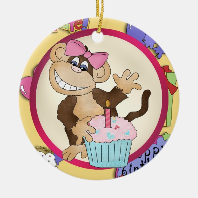 De Cerâmica Ornamento do macaco do aniversário (Frente)