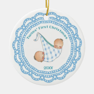 De Cerâmica Ornamento do menino do Natal dos gêmeos primeiro