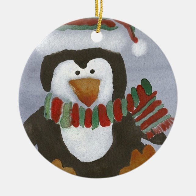 De Cerâmica Ornamento do pinguim do inverno (Frente)
