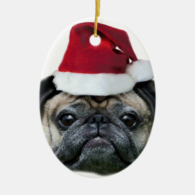 De Cerâmica Ornamento do pug do Natal (Frente)