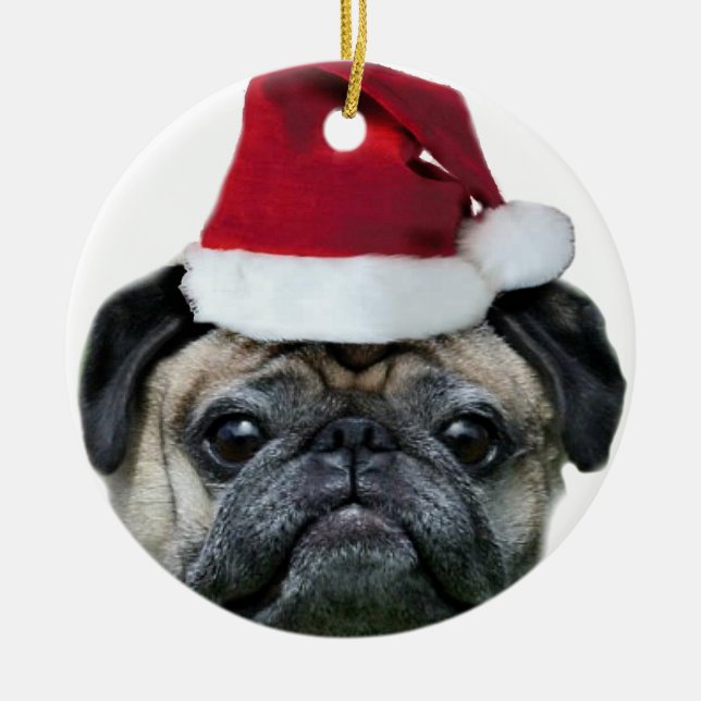 De Cerâmica Ornamento do pug do Natal (Frente)