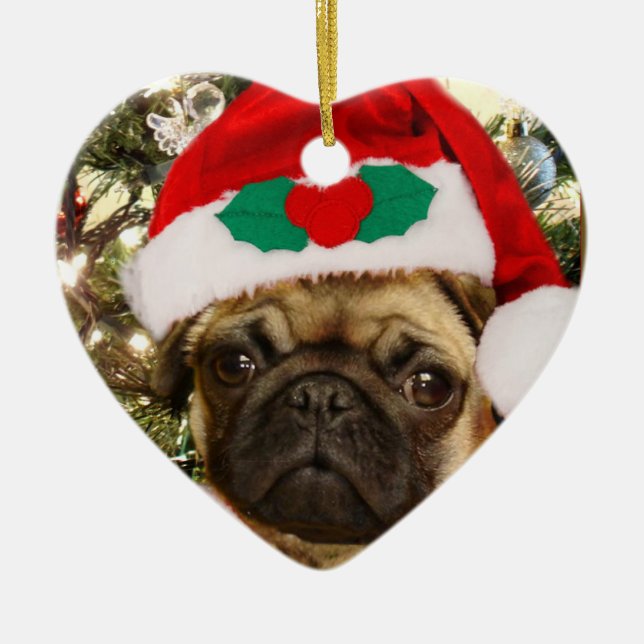 De Cerâmica Ornamento do pug do Natal (Frente)
