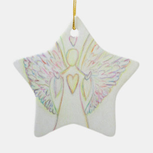 De Cerâmica Ornamento do Rainbow Hearts Angel Art Holiday