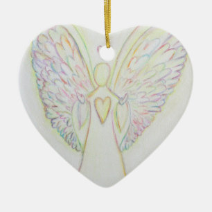 De Cerâmica Ornamento do Rainbow Hearts Angel Art Holiday