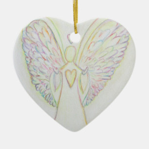 De Cerâmica Ornamento do Rainbow Hearts Angel Art Holiday