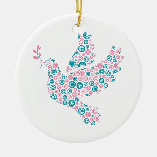 De Cerâmica Ornamento do rosa & da cerceta DOVE/RIBBON (Frente)
