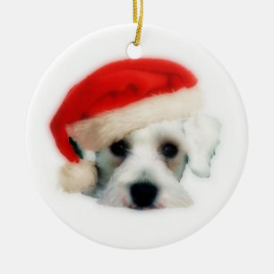 De Cerâmica Ornamento do Schnauzer do papai noel