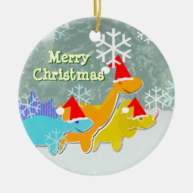 De Cerâmica Ornamento dos dinossauros do Feliz Natal (Frente)