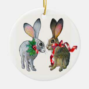 De Cerâmica Ornamento dos Jackrabbits do Natal