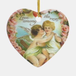 De Cerâmica Ornamento dos namorados dos Cupido do vintage