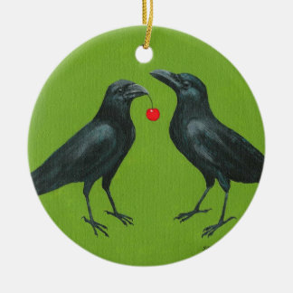 De Cerâmica ornamento dos pares w/cherry do corvo