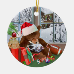 De Cerâmica Ornamento dos sonhos do Natal do gatinho e do urso