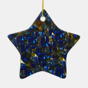 De Cerâmica Ornamento dourado da estrela azul