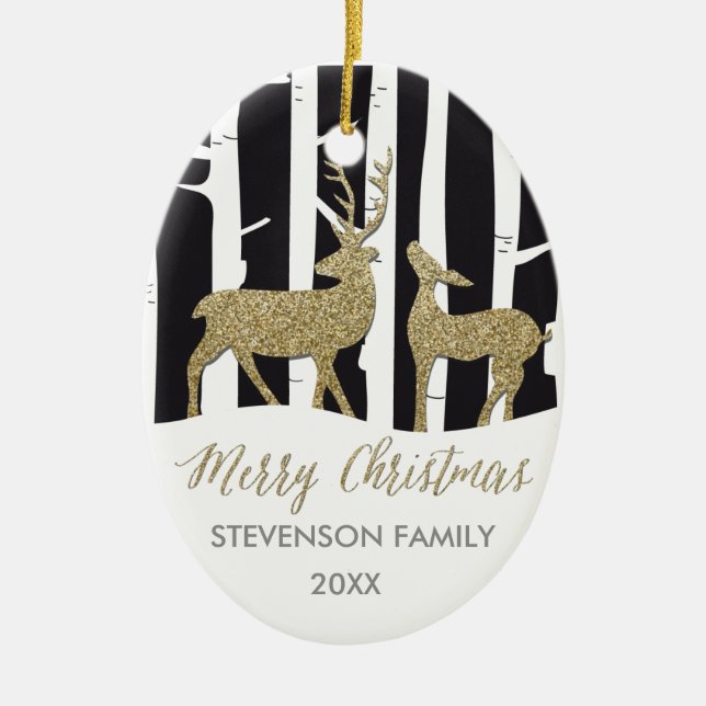 De Cerâmica Ornamento dourado da foto dos cervos do Feliz (Frente)