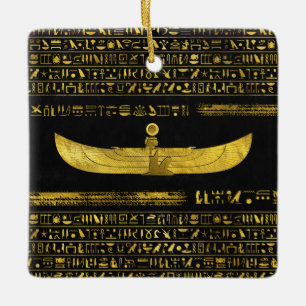 De Cerâmica Ornamento egípcio dourado do deus no couro preto