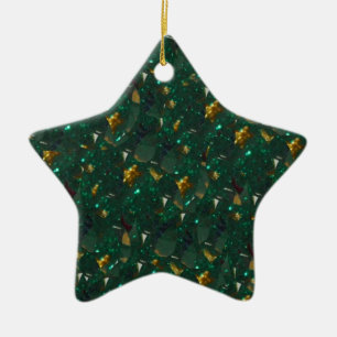 De Cerâmica Ornamento em Estrela Verde Espetacular Dourada