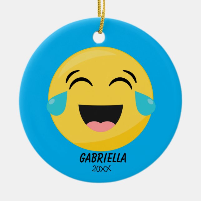 De Cerâmica Ornamento Emoji Personalizado Rindo Alto (Frente)