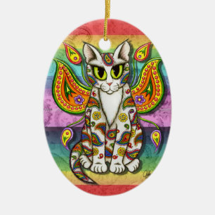 De Cerâmica Ornamento feericamente da arte da fantasia do gato