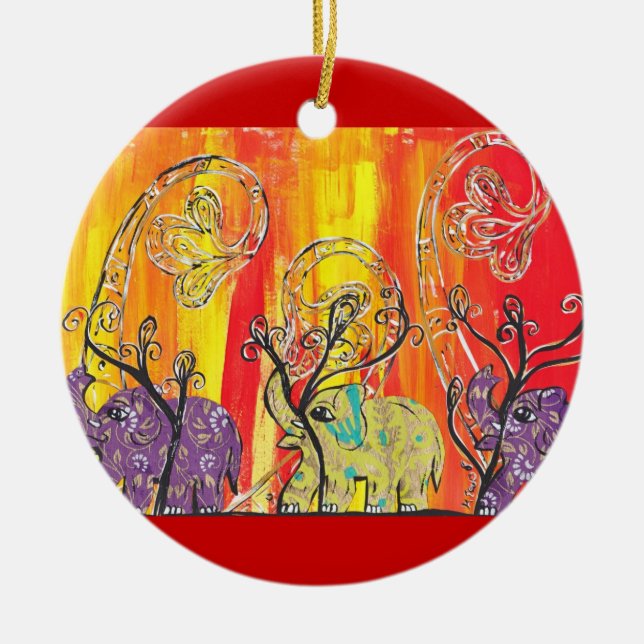 De Cerâmica Ornamento feliz da parada do elefante (Frente)