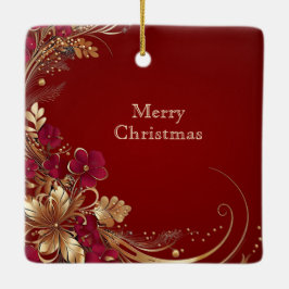 De Cerâmica Ornamento Feriado Floral Dourado Vermelho