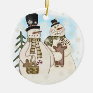 De Cerâmica Ornamento Feriado Gingerpão Snowmen