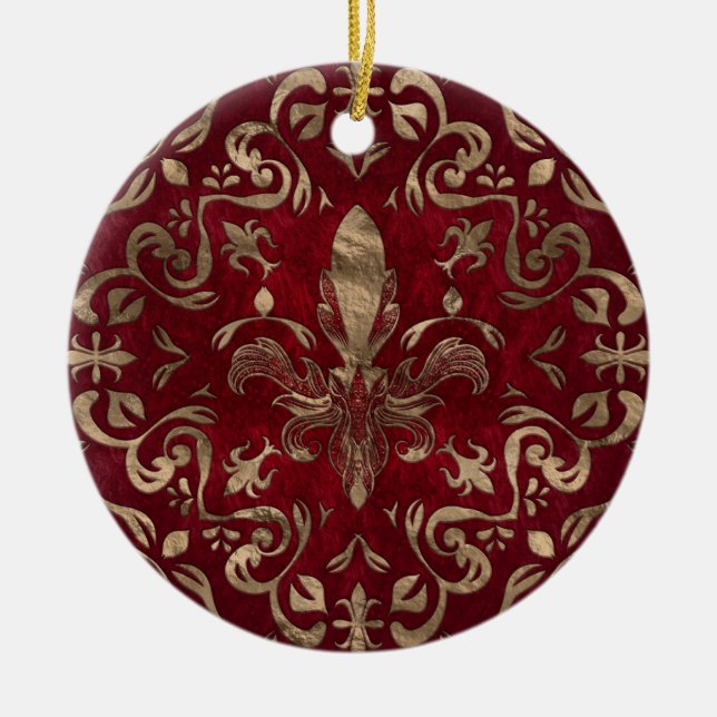 De Cerâmica Ornamento Fleur-de-lis Vermelho e Dourado (Frente)