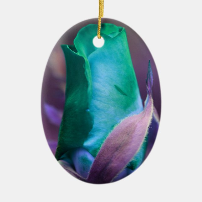 De Cerâmica Ornamento Flor Turquoise Rosebud (Frente)