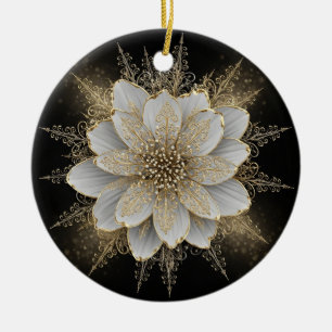 De Cerâmica Ornamento Floral Branco e Dourado Elegante
