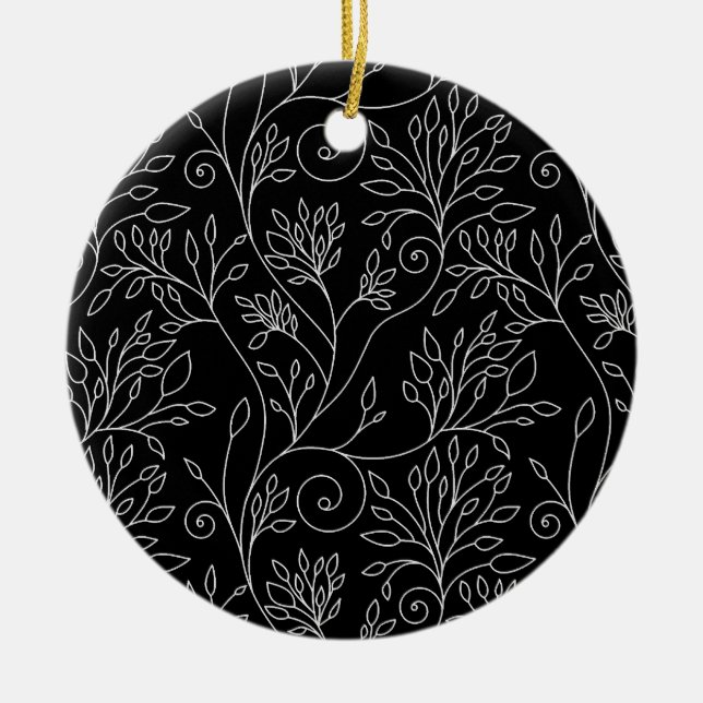 De Cerâmica Ornamento floral preto e branco (Frente)