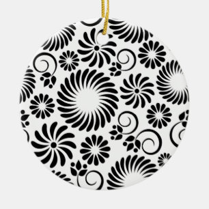 De Cerâmica Ornamento floral preto e branco