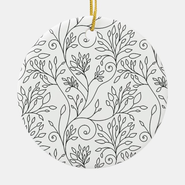 De Cerâmica Ornamento floral preto e branco (Frente)