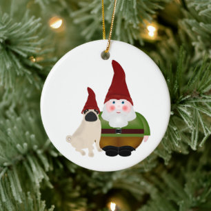 De Cerâmica Ornamento Gnome e Pug Gnome
