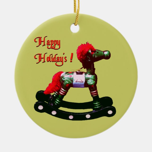 De Cerâmica Ornamento Holiday Rocking Horse (Frente)