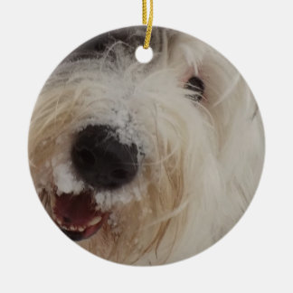 De Cerâmica Ornamento inglês velho do Sheepdog - cara da neve