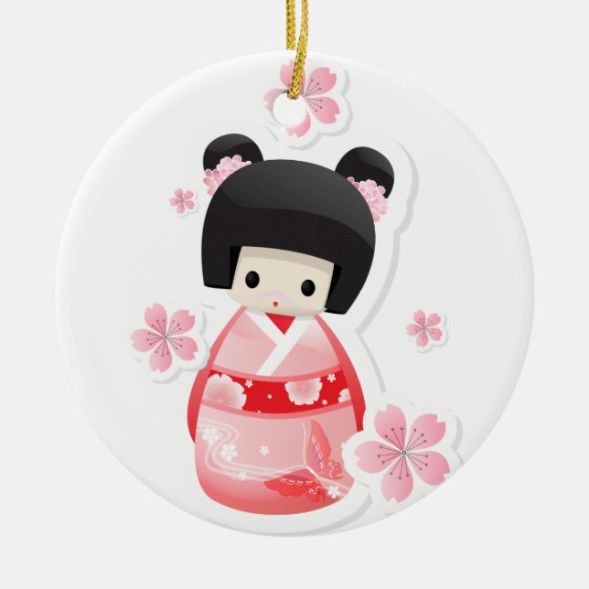 De Cerâmica Ornamento japonês da boneca da gueixa (Frente)