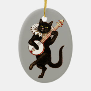De Cerâmica ornamento musical da porcelana do gato do vintage